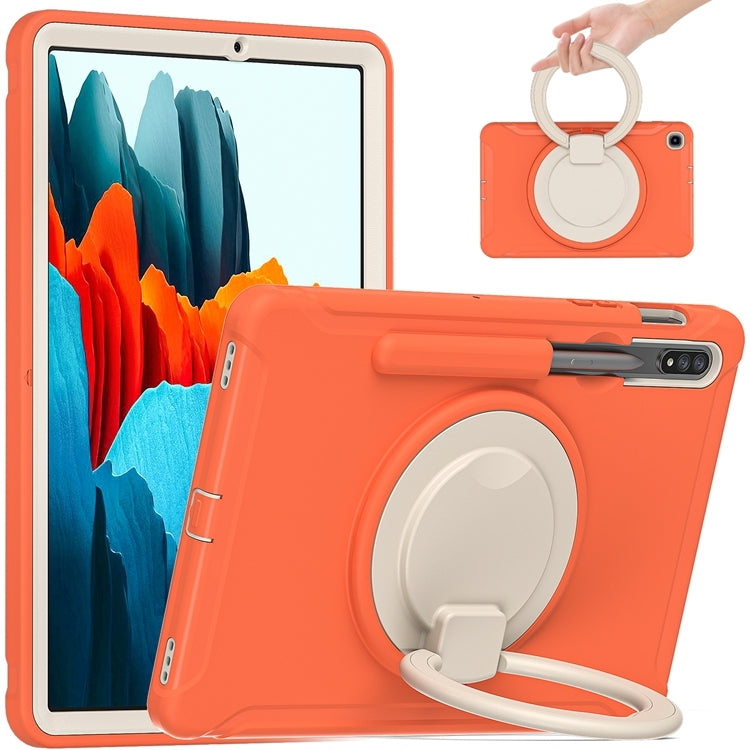For Samsung Galaxy Tab S8 / Galaxy Tab S7 870 Shockproof TPU + PC Protective Case with 360 Degree Rotation Foldable Handle Grip Holder & Pen Slot(Living Coral) by buy2fix