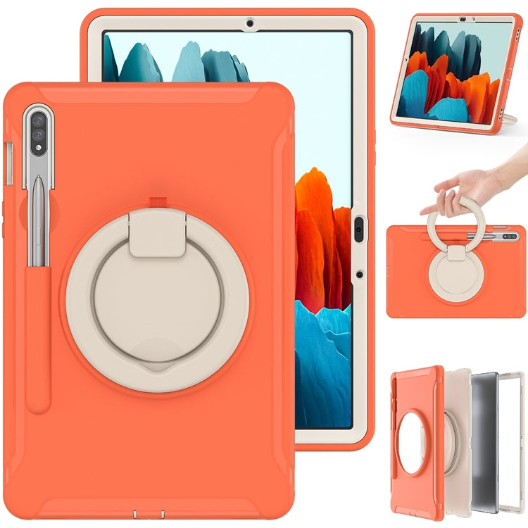 For Samsung Galaxy Tab S8 / Galaxy Tab S7 870 Shockproof TPU + PC Protective Case with 360 Degree Rotation Foldable Handle Grip Holder & Pen Slot(Living Coral) by buy2fix
