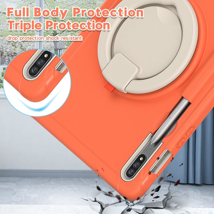 For Samsung Galaxy Tab S8 / Galaxy Tab S7 870 Shockproof TPU + PC Protective Case with 360 Degree Rotation Foldable Handle Grip Holder & Pen Slot(Living Coral) by buy2fix