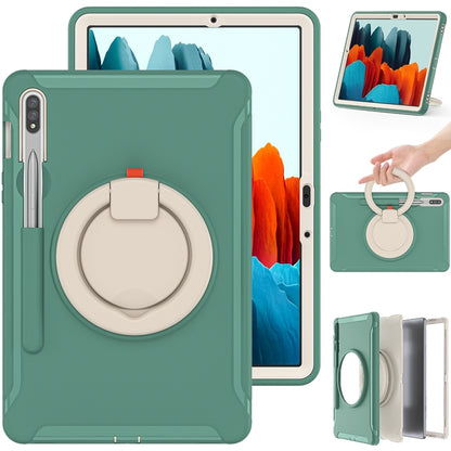 For Samsung Galaxy Tab S8 / Galaxy Tab S7 870 Shockproof TPU + PC Protective Case with 360 Degree Rotation Foldable Handle Grip Holder & Pen Slot(Emmerald Green) by buy2fix
