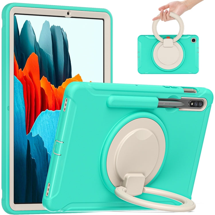 For Samsung Galaxy Tab S8 / Galaxy Tab S7 870 Shockproof TPU + PC Protective Case with 360 Degree Rotation Foldable Handle Grip Holder & Pen Slot(Mint Green) by buy2fix