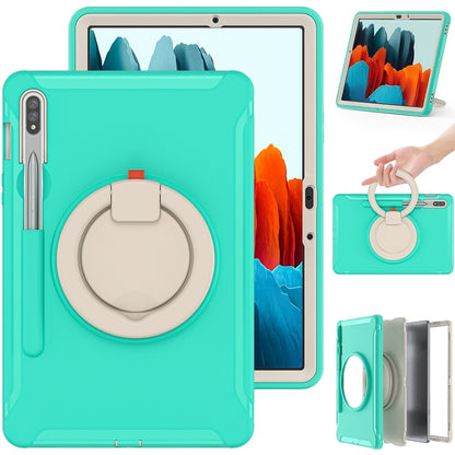 For Samsung Galaxy Tab S8 / Galaxy Tab S7 870 Shockproof TPU + PC Protective Case with 360 Degree Rotation Foldable Handle Grip Holder & Pen Slot(Mint Green) by buy2fix