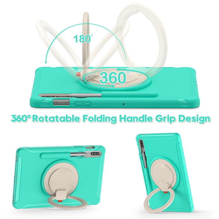 For Samsung Galaxy Tab S8 / Galaxy Tab S7 870 Shockproof TPU + PC Protective Case with 360 Degree Rotation Foldable Handle Grip Holder & Pen Slot(Mint Green) by buy2fix
