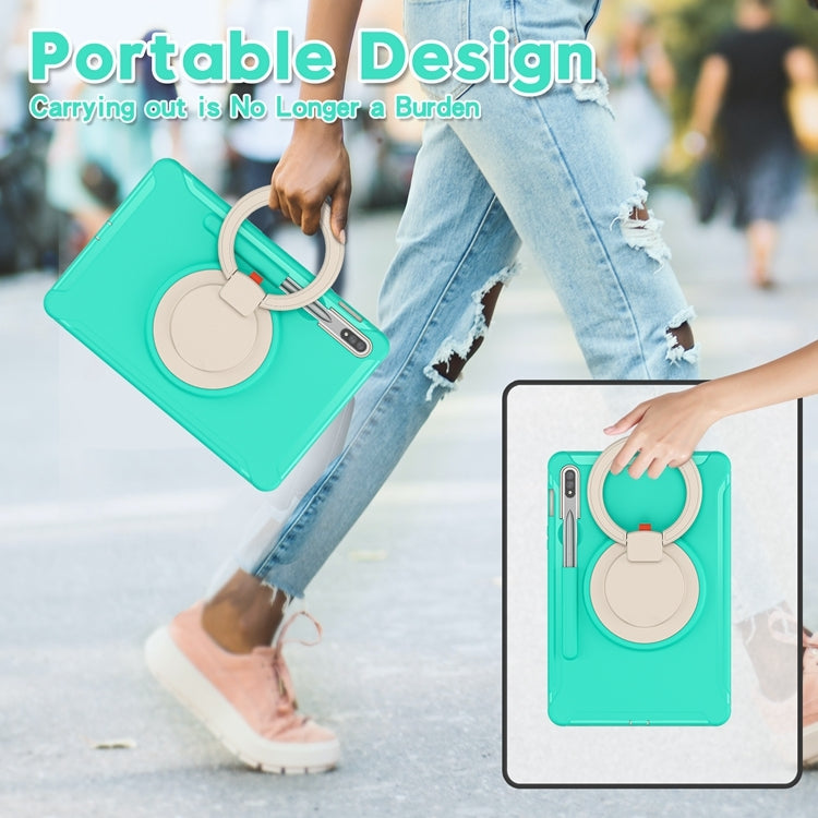 For Samsung Galaxy Tab S8 / Galaxy Tab S7 870 Shockproof TPU + PC Protective Case with 360 Degree Rotation Foldable Handle Grip Holder & Pen Slot(Mint Green) by buy2fix