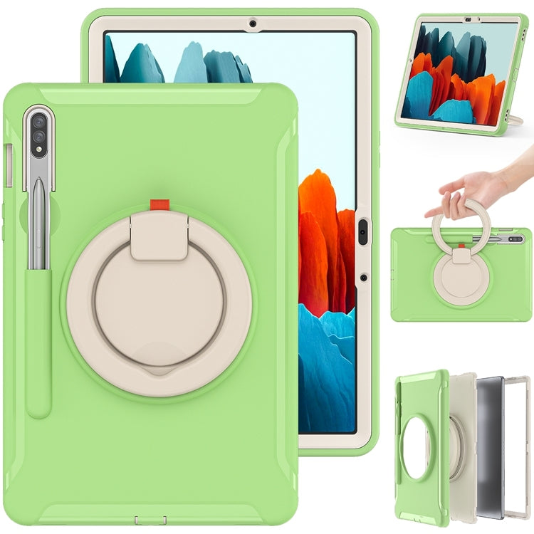 For Samsung Galaxy Tab S8 / Galaxy Tab S7 870 Shockproof TPU + PC Protective Case with 360 Degree Rotation Foldable Handle Grip Holder & Pen Slot(Matcha Green) by buy2fix