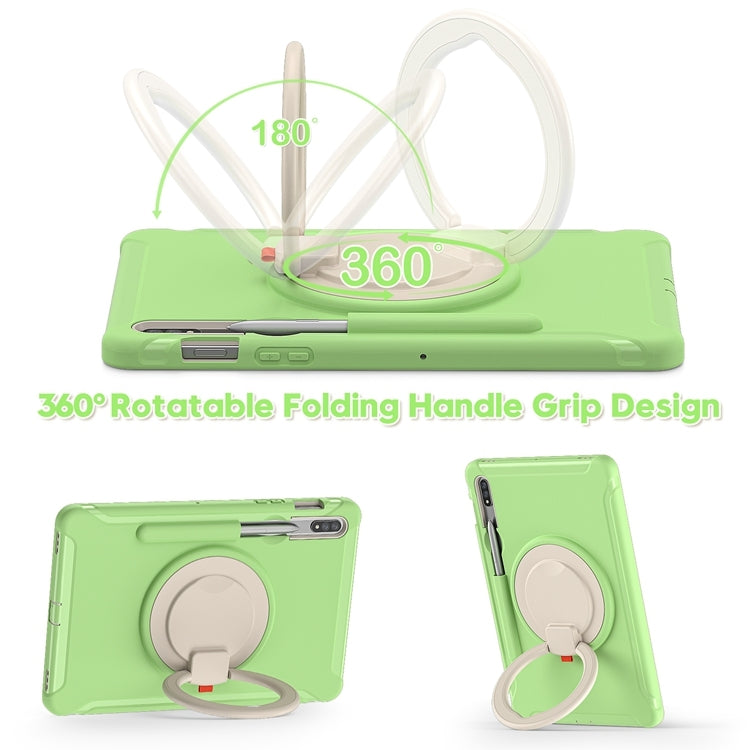 For Samsung Galaxy Tab S8 / Galaxy Tab S7 870 Shockproof TPU + PC Protective Case with 360 Degree Rotation Foldable Handle Grip Holder & Pen Slot(Matcha Green) by buy2fix