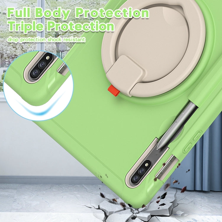 For Samsung Galaxy Tab S8 / Galaxy Tab S7 870 Shockproof TPU + PC Protective Case with 360 Degree Rotation Foldable Handle Grip Holder & Pen Slot(Matcha Green) by buy2fix