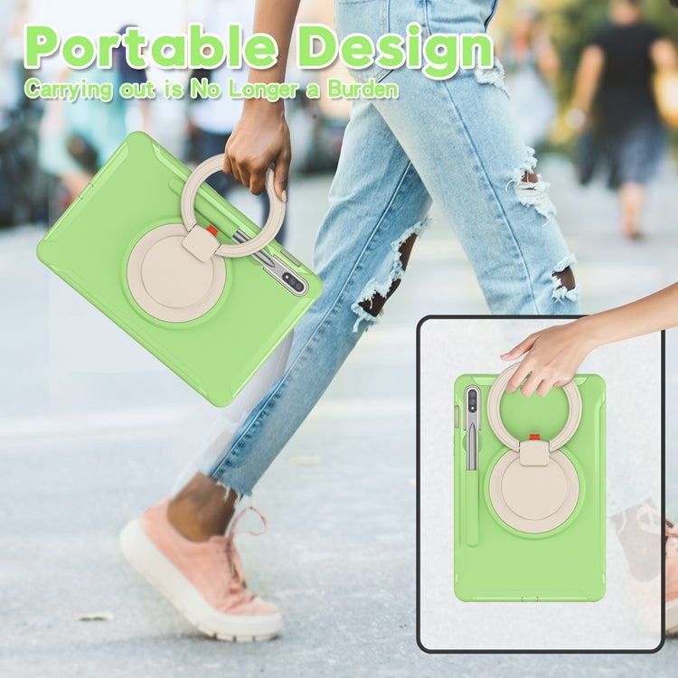 For Samsung Galaxy Tab S8 / Galaxy Tab S7 870 Shockproof TPU + PC Protective Case with 360 Degree Rotation Foldable Handle Grip Holder & Pen Slot(Matcha Green) by buy2fix