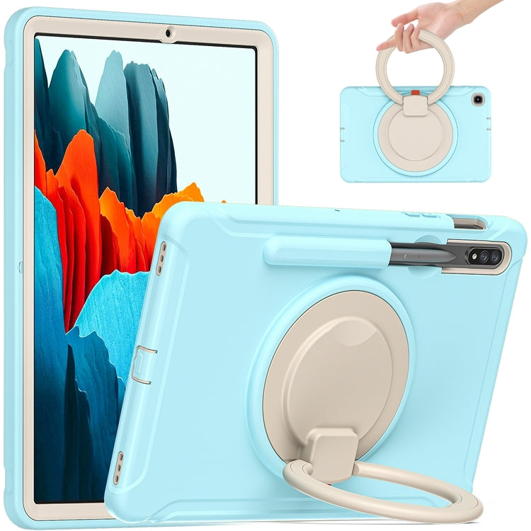 For Samsung Galaxy Tab S8 / Galaxy Tab S7 870 Shockproof TPU + PC Protective Case with 360 Degree Rotation Foldable Handle Grip Holder & Pen Slot(Ice Crystal Blue) by buy2fix