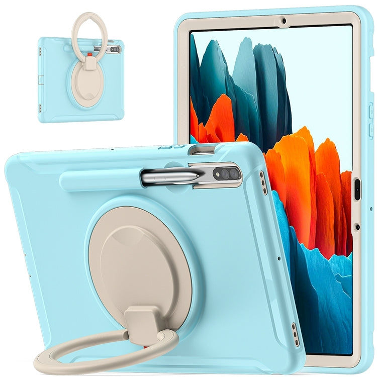 For Samsung Galaxy Tab S8 / Galaxy Tab S7 870 Shockproof TPU + PC Protective Case with 360 Degree Rotation Foldable Handle Grip Holder & Pen Slot(Ice Crystal Blue) by buy2fix