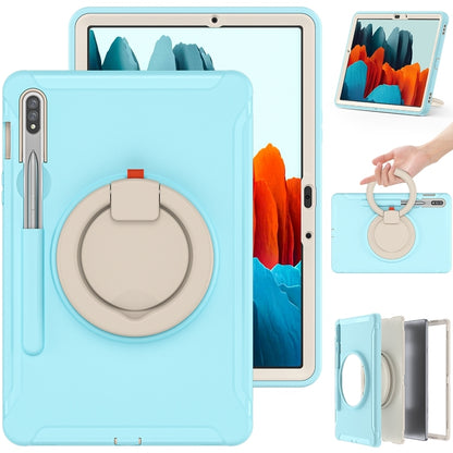 For Samsung Galaxy Tab S8 / Galaxy Tab S7 870 Shockproof TPU + PC Protective Case with 360 Degree Rotation Foldable Handle Grip Holder & Pen Slot(Ice Crystal Blue) by buy2fix