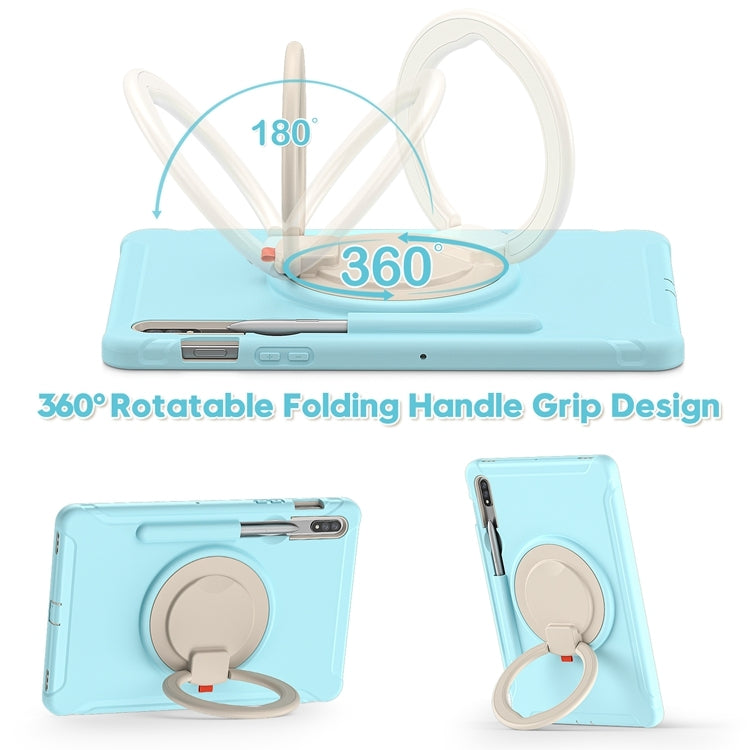 For Samsung Galaxy Tab S8 / Galaxy Tab S7 870 Shockproof TPU + PC Protective Case with 360 Degree Rotation Foldable Handle Grip Holder & Pen Slot(Ice Crystal Blue) by buy2fix