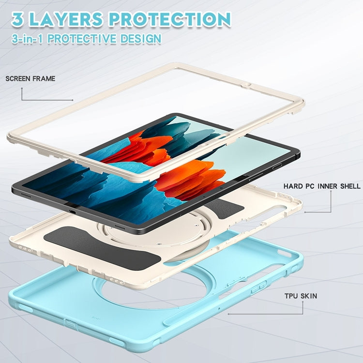 For Samsung Galaxy Tab S8 / Galaxy Tab S7 870 Shockproof TPU + PC Protective Case with 360 Degree Rotation Foldable Handle Grip Holder & Pen Slot(Ice Crystal Blue) by buy2fix
