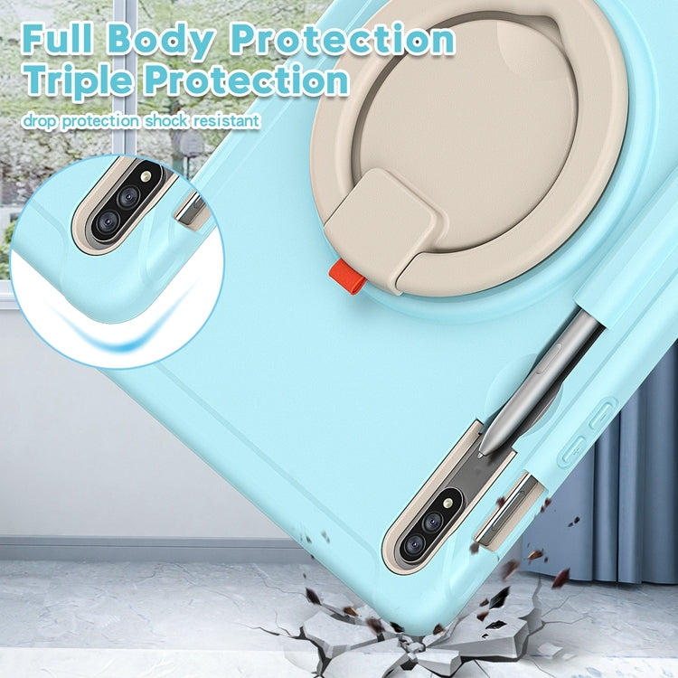 For Samsung Galaxy Tab S8 / Galaxy Tab S7 870 Shockproof TPU + PC Protective Case with 360 Degree Rotation Foldable Handle Grip Holder & Pen Slot(Ice Crystal Blue) by buy2fix