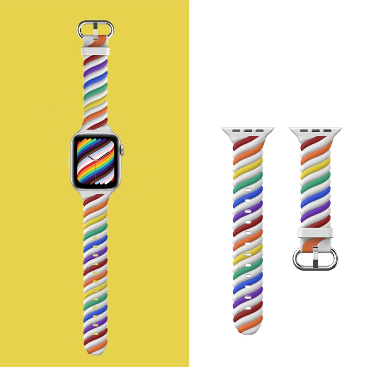 Two-color Twist Silicone Watch Band For Apple Watch Series 9&8&7 41mm / SE 3&SE 2&6&SE&5&4 40mm / 3&2&1 38mm(Rainbow White) by buy2fix