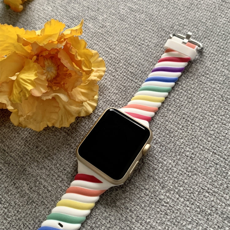 Two-color Twist Silicone Watch Band For Apple Watch Series 9&8&7 41mm / SE 3&SE 2&6&SE&5&4 40mm / 3&2&1 38mm(Rainbow White) by buy2fix
