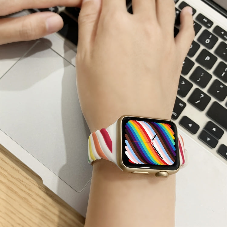Two-color Twist Silicone Watch Band For Apple Watch Series 9&8&7 41mm / SE 3&SE 2&6&SE&5&4 40mm / 3&2&1 38mm(Rainbow White) by buy2fix