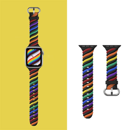 Two-color Twist Silicone Watch Band For Apple Watch Series 9&8&7 41mm / SE 3&SE 2&6&SE&5&4 40mm / 3&2&1 38mm(Rainbow Black) by buy2fix