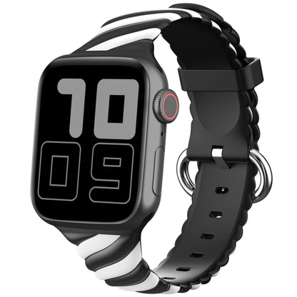 Two-color Twist Silicone Watch Band For Apple Watch Series 9&8&7 41mm / SE 3&SE 2&6&SE&5&4 40mm / 3&2&1 38mm(Black White) by buy2fix