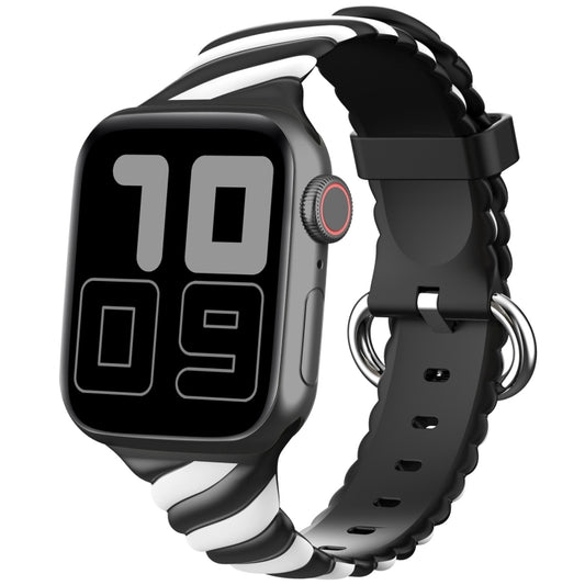 Two-color Twist Silicone Watch Band For Apple Watch Series 9&8&7 41mm / SE 3&SE 2&6&SE&5&4 40mm / 3&2&1 38mm(Black White) by buy2fix