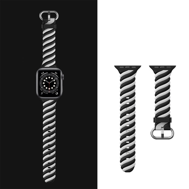 Two-color Twist Silicone Watch Band For Apple Watch Series 9&8&7 41mm / SE 3&SE 2&6&SE&5&4 40mm / 3&2&1 38mm(Black White) by buy2fix