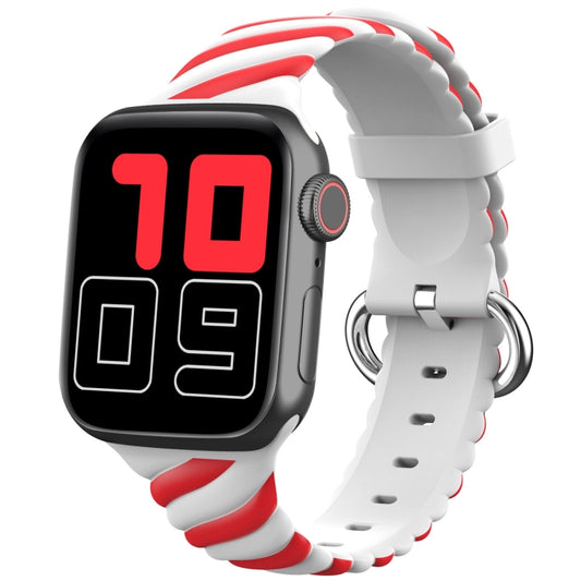Two-color Twist Silicone Watch Band For Apple Watch Series 9&8&7 41mm / SE 3&SE 2&6&SE&5&4 40mm / 3&2&1 38mm(Red White) by buy2fix