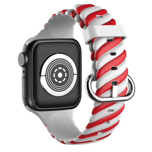 Two-color Twist Silicone Watch Band For Apple Watch Series 9&8&7 41mm / SE 3&SE 2&6&SE&5&4 40mm / 3&2&1 38mm(Red White) by buy2fix