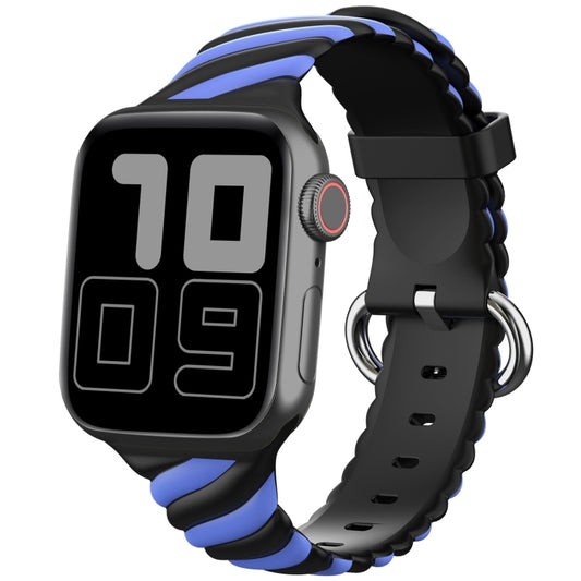 Two-color Twist Silicone Watch Band For Apple Watch Series 9&8&7 41mm / SE 3&SE 2&6&SE&5&4 40mm / 3&2&1 38mm(Blue Black) by buy2fix