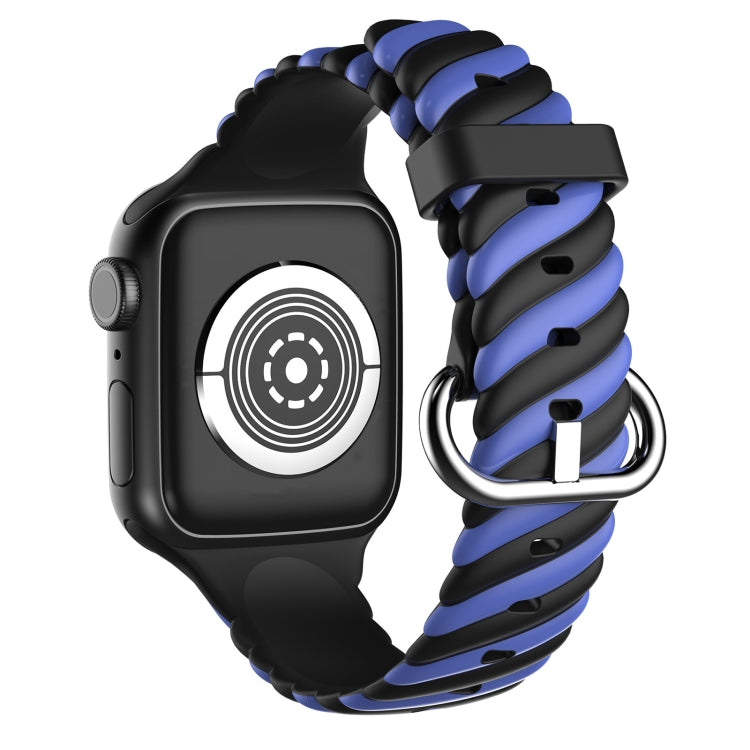 Two-color Twist Silicone Watch Band For Apple Watch Series 9&8&7 41mm / SE 3&SE 2&6&SE&5&4 40mm / 3&2&1 38mm(Blue Black) by buy2fix