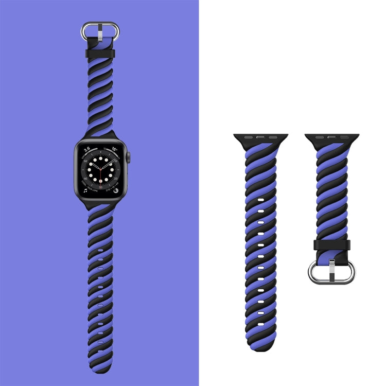 Two-color Twist Silicone Watch Band For Apple Watch Series 9&8&7 41mm / SE 3&SE 2&6&SE&5&4 40mm / 3&2&1 38mm(Blue Black) by buy2fix