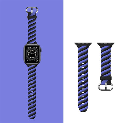 Two-color Twist Silicone Watch Band For Apple Watch Series 9&8&7 41mm / SE 3&SE 2&6&SE&5&4 40mm / 3&2&1 38mm(Blue Black) by buy2fix