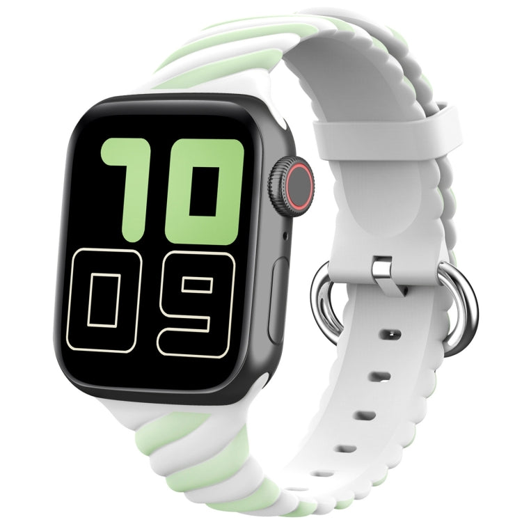 Two-color Twist Silicone Watch Band For Apple Watch Series 9&8&7 41mm / SE 3&SE 2&6&SE&5&4 40mm / 3&2&1 38mm(Macaron Green White) by buy2fix