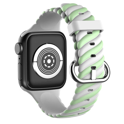 Two-color Twist Silicone Watch Band For Apple Watch Series 9&8&7 41mm / SE 3&SE 2&6&SE&5&4 40mm / 3&2&1 38mm(Macaron Green White) by buy2fix