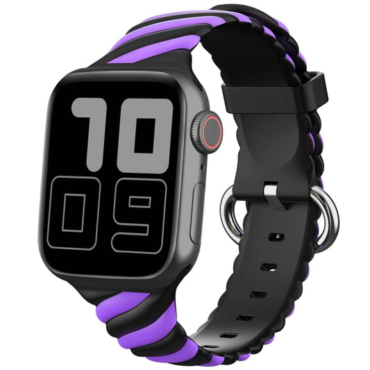 Two-color Twist Silicone Watch Band For Apple Watch Series 9&8&7 41mm / SE 3&SE 2&6&SE&5&4 40mm / 3&2&1 38mm(Purple Black) by buy2fix