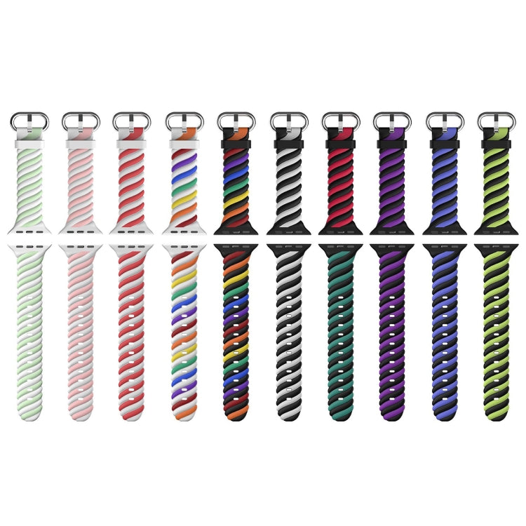 Two-color Twist Silicone Watch Band For Apple Watch Series 9&8&7 41mm / SE 3&SE 2&6&SE&5&4 40mm / 3&2&1 38mm(Rainbow Black) by buy2fix