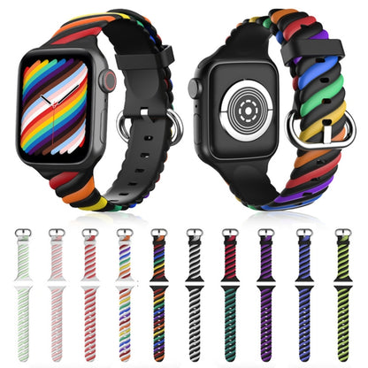 Two-color Twist Silicone Watch Band For Apple Watch Series 9&8&7 41mm / SE 3&SE 2&6&SE&5&4 40mm / 3&2&1 38mm(Rainbow Black) by buy2fix