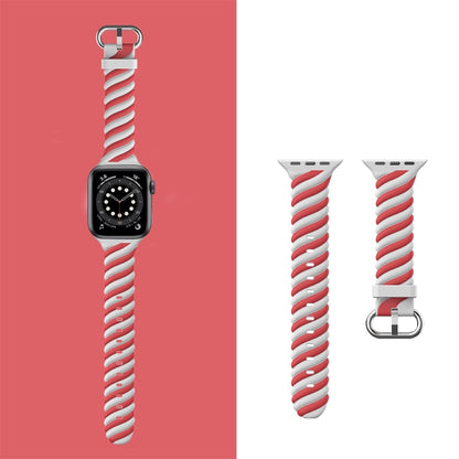 Two-color Twist Silicone Watch Band For Apple Watch Ultra 49mm&Watch Ultra 2 49mm / Series 9&8&7 45mm / SE 3&SE 2&6&SE&5&4 44mm / 3&2&1 42mm(Red White) by buy2fix
