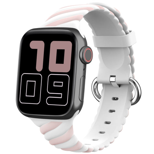 Two-color Twist Silicone Watch Band For Apple Watch Ultra 49mm&Watch Ultra 2 49mm / Series 9&8&7 45mm / SE 3&SE 2&6&SE&5&4 44mm / 3&2&1 42mm(Macaron Pink White) by buy2fix