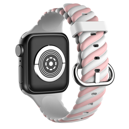 Two-color Twist Silicone Watch Band For Apple Watch Ultra 49mm&Watch Ultra 2 49mm / Series 9&8&7 45mm / SE 3&SE 2&6&SE&5&4 44mm / 3&2&1 42mm(Macaron Pink White) by buy2fix