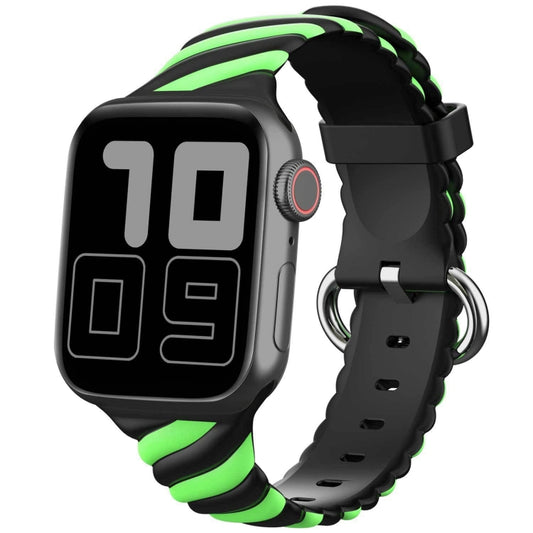 Two-color Twist Silicone Watch Band For Apple Watch Ultra 49mm&Watch Ultra 2 49mm / Series 9&8&7 45mm / SE 3&SE 2&6&SE&5&4 44mm / 3&2&1 42mm(Fluorescent Green Black) by buy2fix