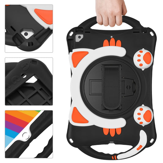 Cute Cat King Kids Shockproof Silicone Tablet Case with Holder & Shoulder Strap & Handle For iPad 10.2 2021 / 2020 / 2019 / Pro 10.5 / Air 10.5(Black Orange) - iPad 10.2 Cases by buy2fix | Online Shopping UK | buy2fix