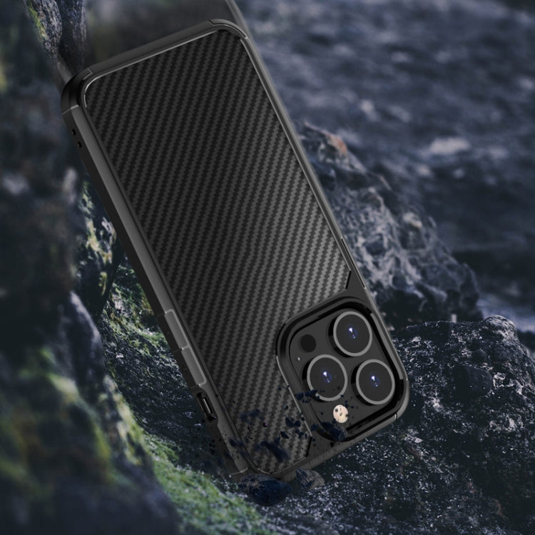 For iPhone 13 mini Pioneer Carbon Fiber Texture Shockproof TPU + PC Case (Black) by buy2fix