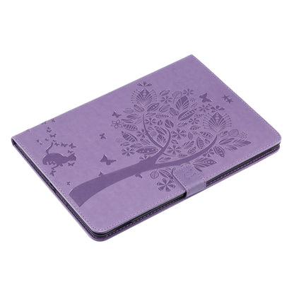 For iPad 10.2 / Pro 10.5 / Air 2019 Pressed Printing Cat and Tree Pattern Horizontal Flip Leather Case with Holder & Card Slots & Wallet(Purple) - iPad Air (2019) Cases by buy2fix | Online Shopping UK | buy2fix