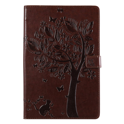 For Galaxy Tab S5e Pressed Printing Cat and Tree Pattern Horizontal Flip Leather Case with Holder & Card Slots & Wallet(Brown) - Tab S5E 10.5 T720 / T725 by buy2fix | Online Shopping UK | buy2fix