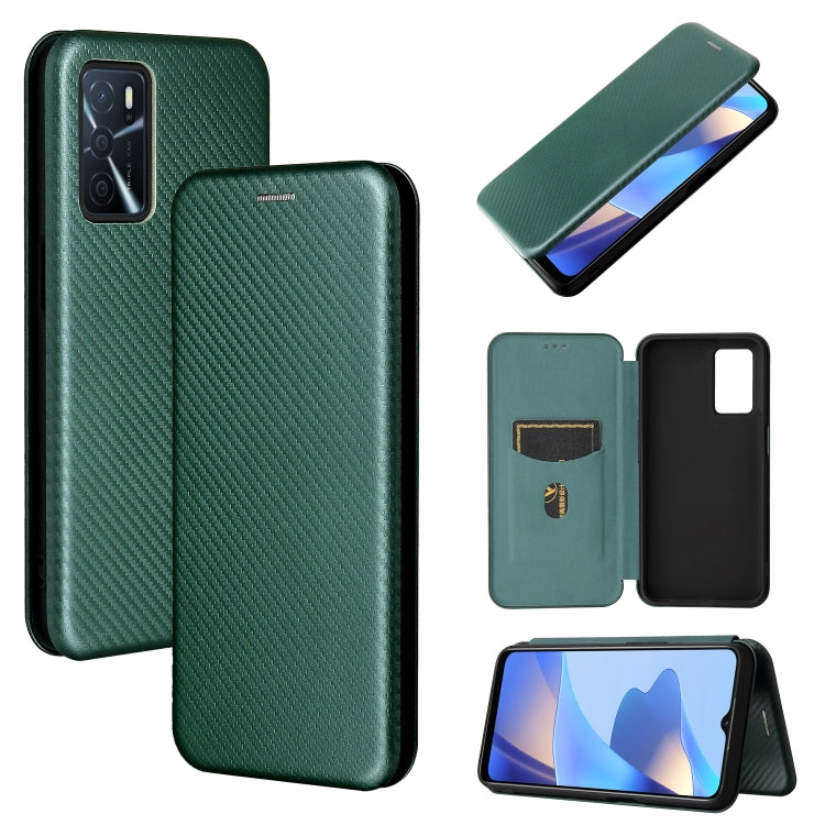 For OPPO A16 Carbon Fiber Texture Horizontal Flip TPU + PC + PU Leather Case with Card Slot(Green) by buy2fix