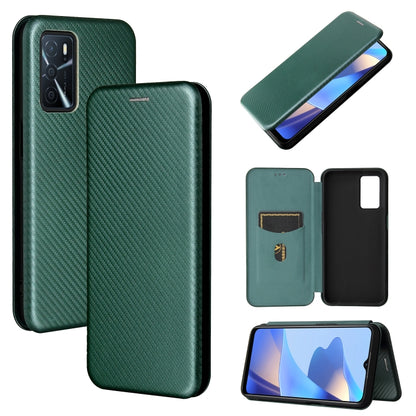 For OPPO A16 Carbon Fiber Texture Horizontal Flip TPU + PC + PU Leather Case with Card Slot(Green) by buy2fix