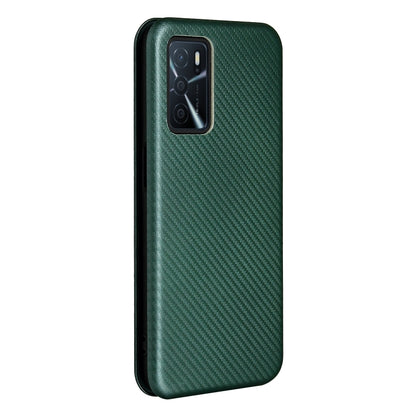 For OPPO A16 Carbon Fiber Texture Horizontal Flip TPU + PC + PU Leather Case with Card Slot(Green) by buy2fix