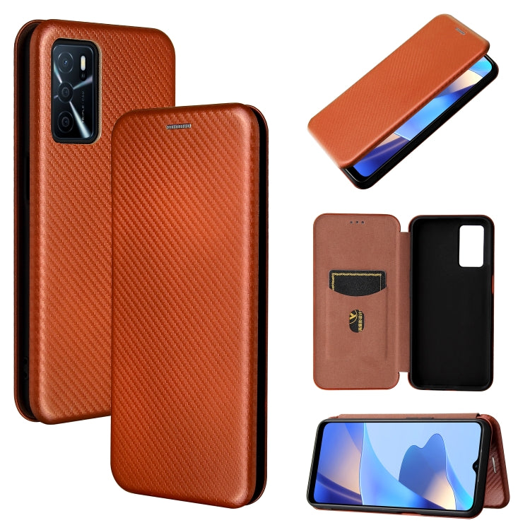 For OPPO A16 Carbon Fiber Texture Horizontal Flip TPU + PC + PU Leather Case with Card Slot(Brown) by buy2fix