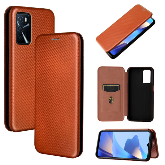 For OPPO A16 Carbon Fiber Texture Horizontal Flip TPU + PC + PU Leather Case with Card Slot(Brown) by buy2fix