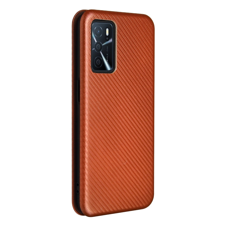 For OPPO A16 Carbon Fiber Texture Horizontal Flip TPU + PC + PU Leather Case with Card Slot(Brown) by buy2fix